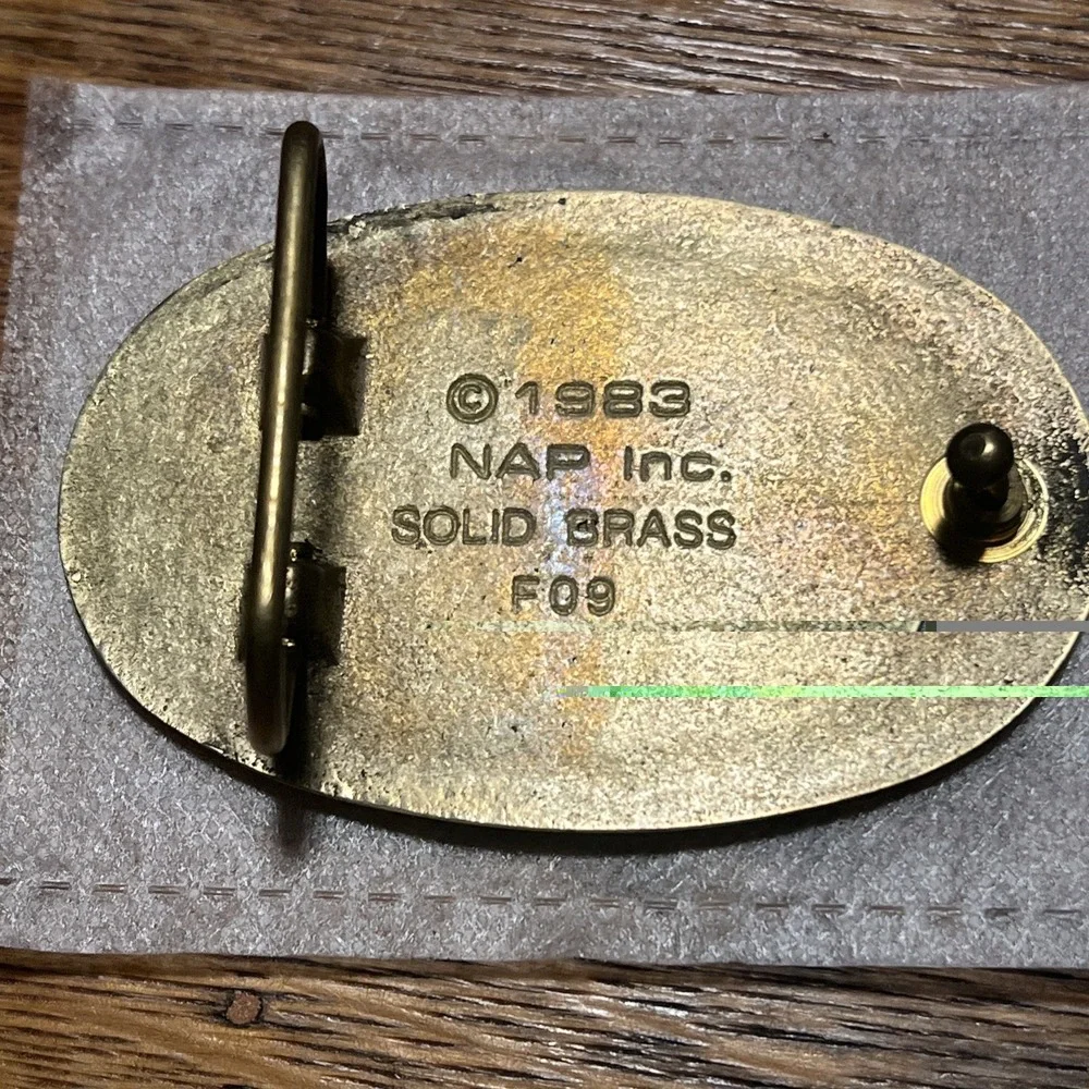 Vintage 1983 NAP Inc Solid Brass Eagle Belt Buckle – F09 – Eagle In Water Scene
